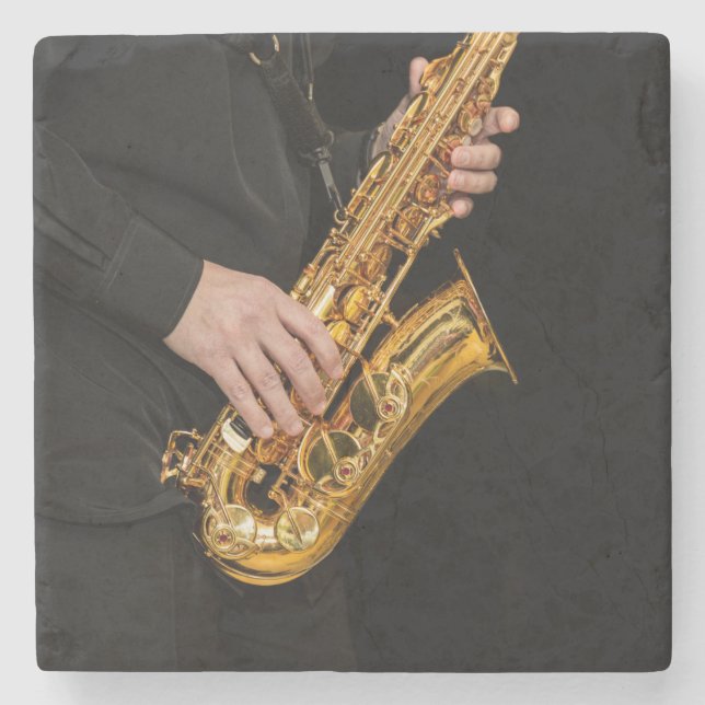 Saxophone Player Hands Jazz Musician Stone Coaster (Front)
