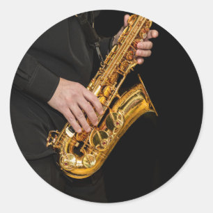 Saxophone Player hands Saxophonist playing jazz Classic Round Sticker