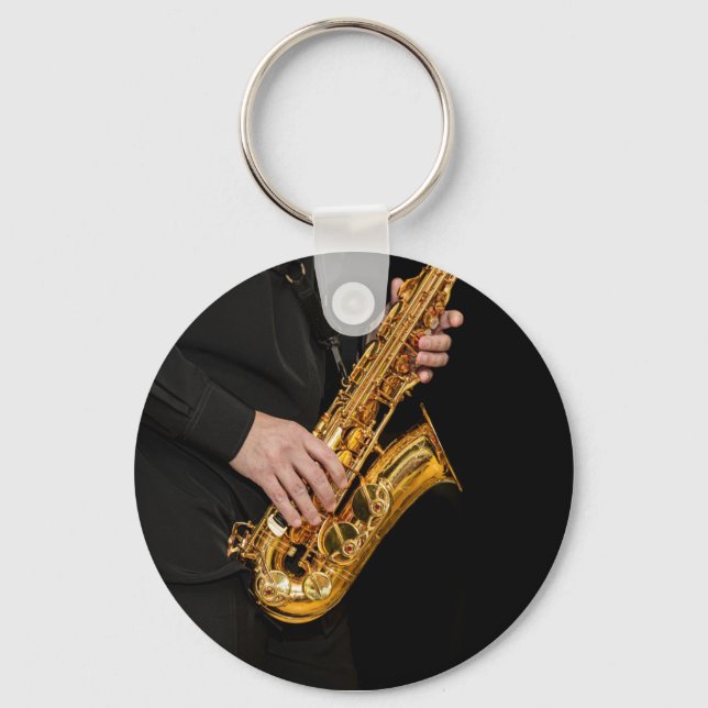 Saxophone Player hands Saxophonist playing jazz Keychain (Front)
