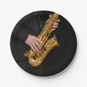 Saxophone Player hands Saxophonist playing jazz Paper Plate
