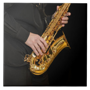 Saxophone Player hands Saxophonist playing jazz Tile