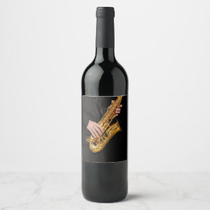 Saxophone Player hands Saxophonist playing jazz Wine Label
