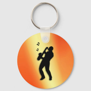 Saxophone Player Orange Keychain
