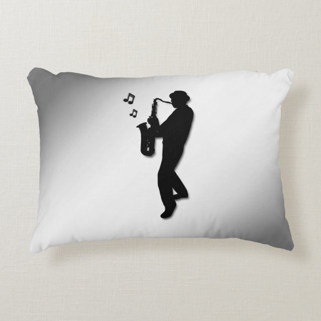 Saxophone Player Silver Accent Pillow (Front)