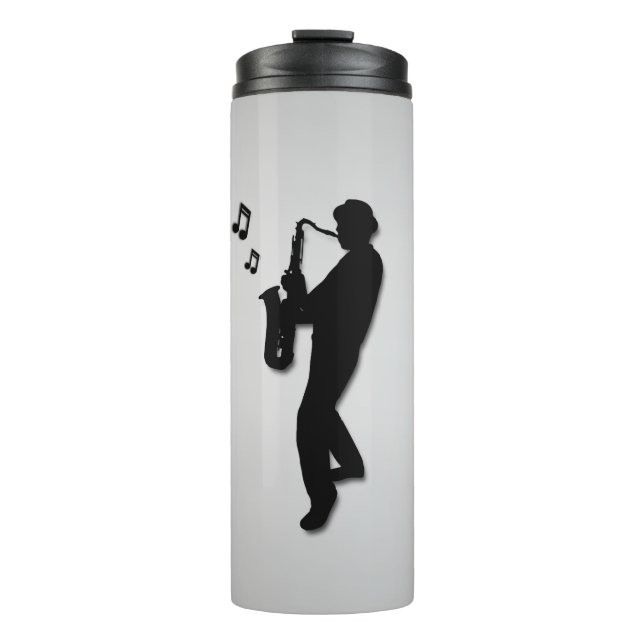 Saxophone Player Silver Thermal Tumbler (Front)