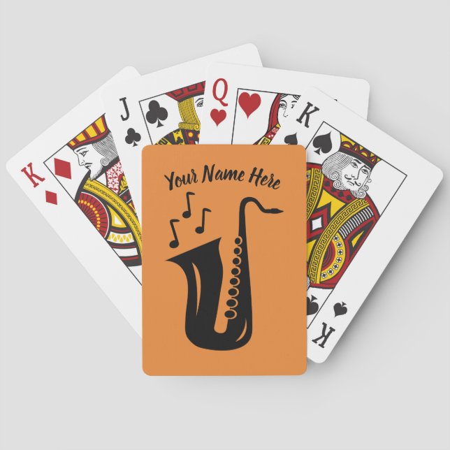 Saxophone playing cards with custom name (Back)
