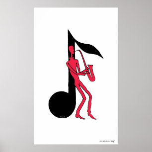 Saxophone playing man pen ink drawing poster