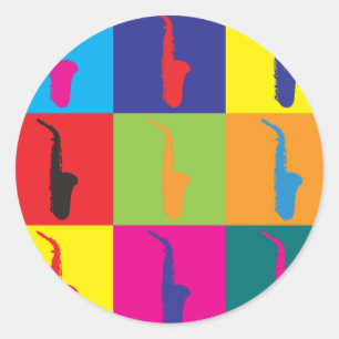Saxophone Pop Art Classic Round Sticker
