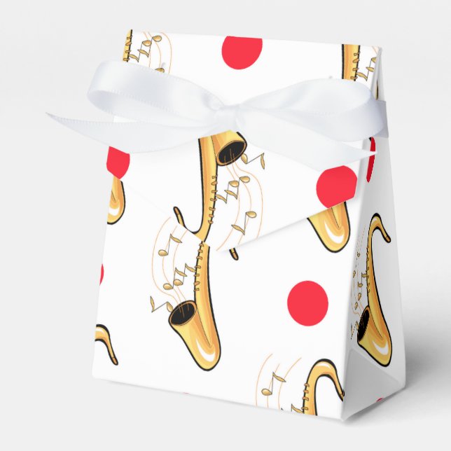 Saxophone, Red & White Polka Dots Favor Box (Front Side)