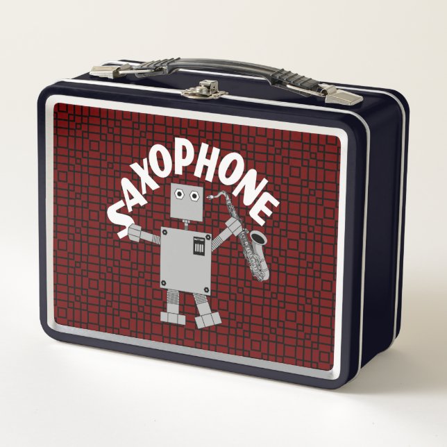 Saxophone Robot Text Metal Lunch Box (Front)