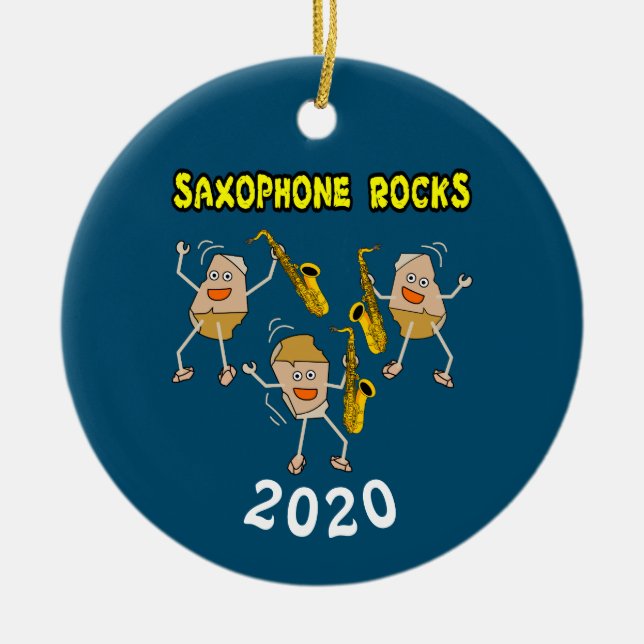 Saxophone Rocks Ceramic Ornament (Front)