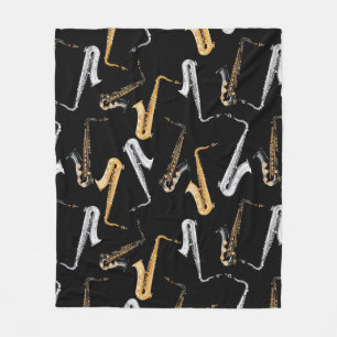 Saxophone seamless pattern bg Saxophonist Musician Fleece Blanket