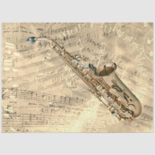 Saxophone Sheet Music Collage Gold Decoupage