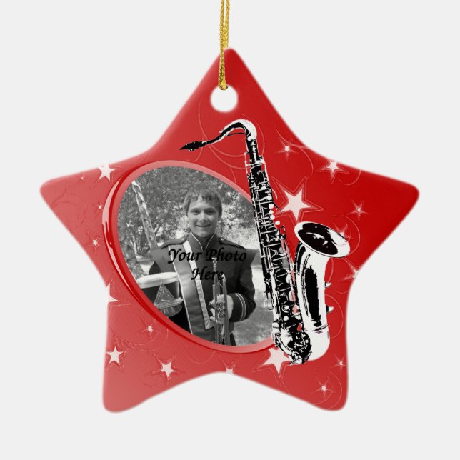 Saxophone Shining Star Photo Ceramic Ornament (Front)