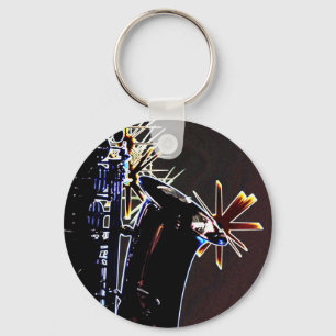 Saxophone Silhouette With Stars on Black Keychain