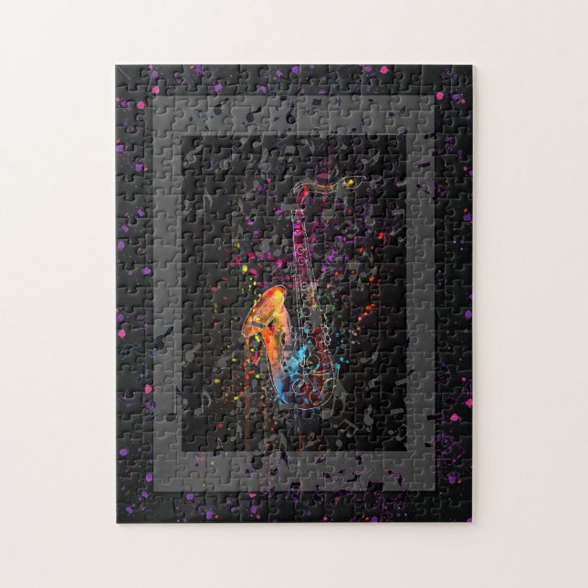 Saxophone Splash And Music Notes Jigsaw Puzzle (Vertical)