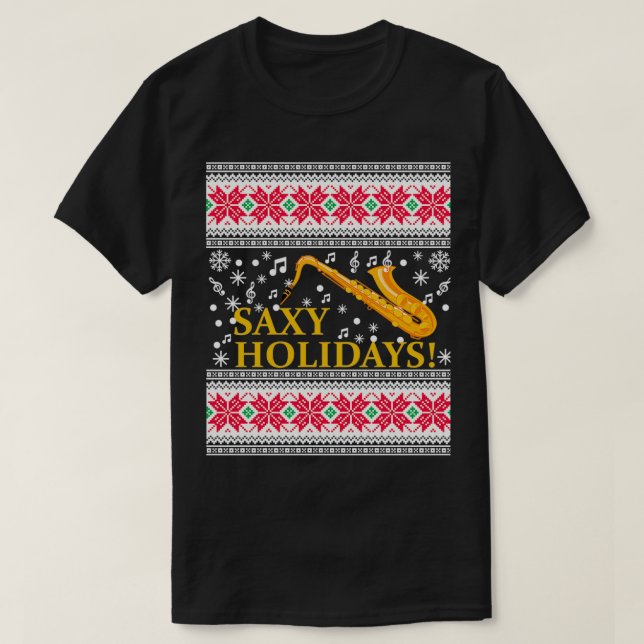 Saxophone Ugly Christmas Sweater Marching Band Sax (Design Front)