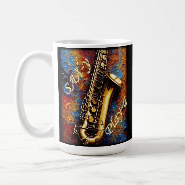 Saxophone - Van Gogh Style background Coffee Mug (Left)
