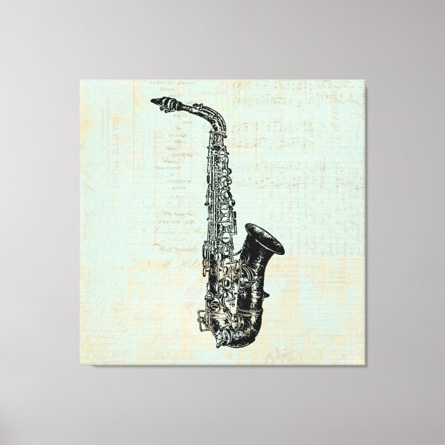 Saxophone Vintage Mint Green Music Art Canvas Print (Front)