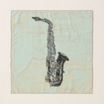 Saxophone Vintage Mint Green Music Art Scarf<br><div class="desc">A saxophone illustration from old fashioned antique art with a classic mint green music paper style background.  Makes a great gift for anyone who loves music.</div>