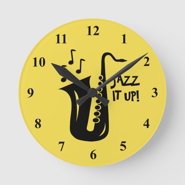 Saxophone wall clock for home, jazz club or office (Front)