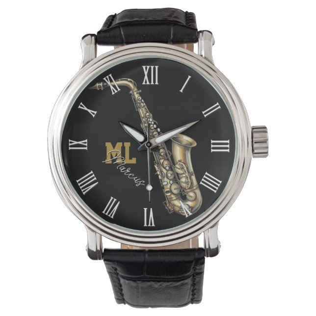 Saxophone Watch, monogram, Name, Music Watch (Front)
