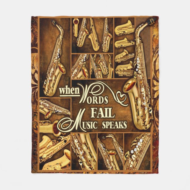 SAXOPHONE - WHEN WORDS FAIL MUSIC SPEAKS Saxophoni Fleece Blanket (Front)