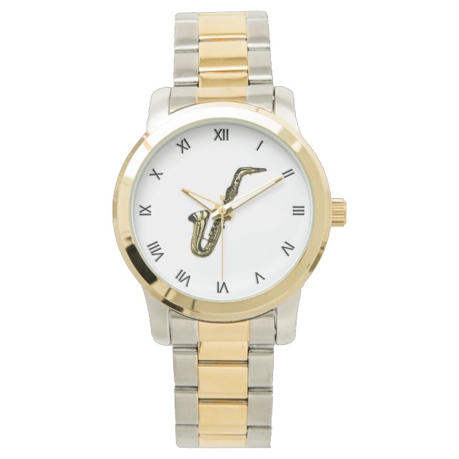 Saxophone with Black Roman Numerals Watch (Front)