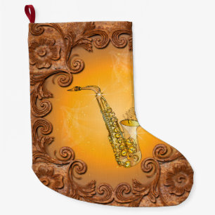 Saxophone with key notes large christmas stocking