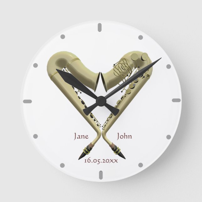 Saxophones En Forme De Coeur Horloge Murale Pour L (Recto)