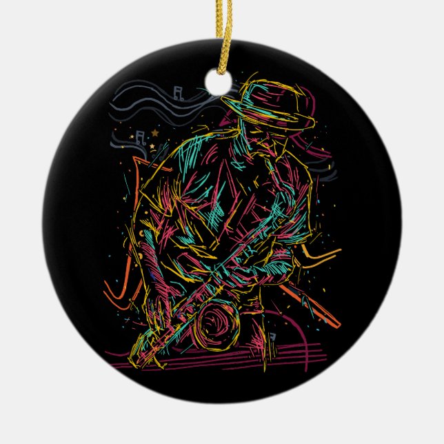 Saxophonist Jazz Musician Idea Saxophone Music Pla Ceramic Ornament (Front)