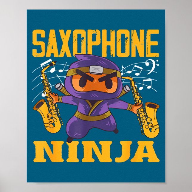 Saxophonist Ninja Saxophone Smile Poster (Front)