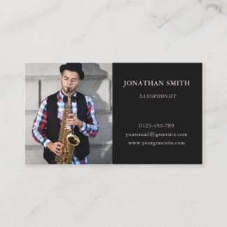 Saxophonist Photo Modern Black Business Card