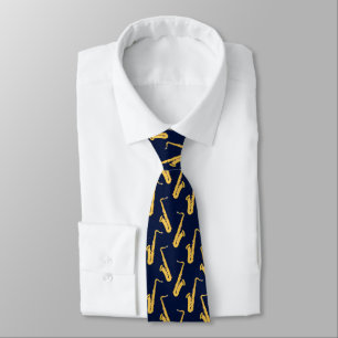 Saxophonist Stylish Saxophone Pattern on Navy Blue Tie