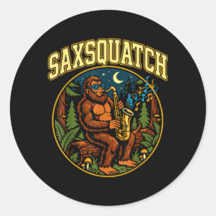 Saxsquatch Bigfoot Saxophone Player Jazz Music Hum Classic Round Sticker