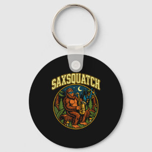 Saxsquatch Bigfoot Saxophone Player Jazz Music Hum Keychain