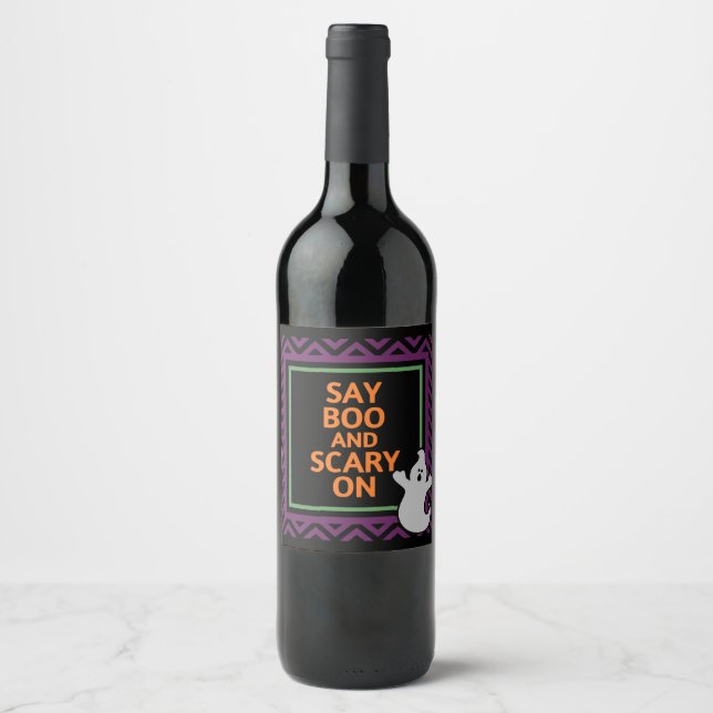 Say Boo and Scary On, Halloween Party Wine Label (Front)
