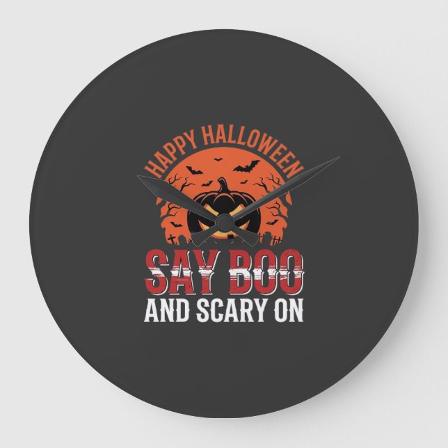 Say Boo Halloween Pumpkin Design_1 Large Clock (Front)