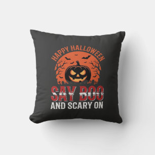 Say Boo Halloween Pumpkin Design_1 Throw Pillow