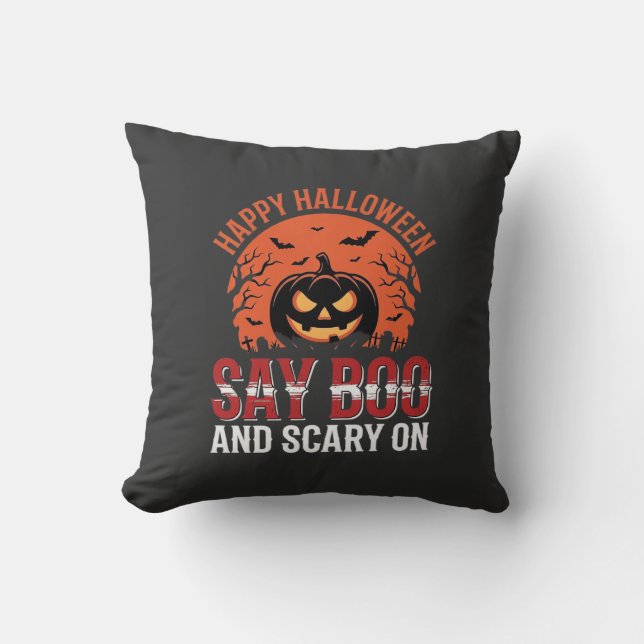 Say Boo Halloween Pumpkin Design_1 Throw Pillow (Front)