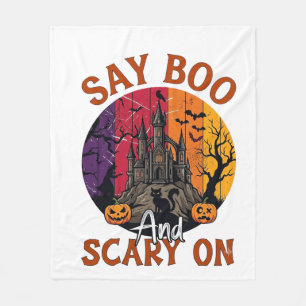 Say Boo Scary Halloween Haunted House Black Cat Pu Fleece Blanket