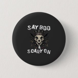 Say Boo Scary Skull Crown Bat Wings Halloween_1 2 Inch Round Button