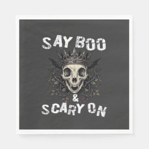 Say Boo Scary Skull Crown Bat Wings Halloween_1 Napkin