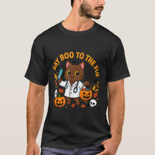 Say Boo To The Flu Cute Nurse Cat Halloween Funny  T-Shirt