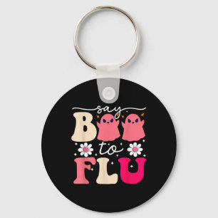 Say Boo To The Flu Funny Halloween Cute Ghost Nurs Keychain