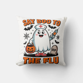 Say Boo to the Flu Funny Halloween Nurse Doctor  Throw Pillow