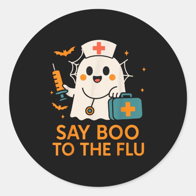 Say Boo To The Flu Nurse Halloween Vaccine Ghost C Classic Round Sticker (Front)