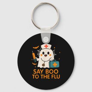 Say Boo To The Flu Nurse Halloween Vaccine Ghost C Keychain
