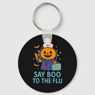 Say Boo To The Flu Nurse Halloween Vaccine Pumpkin Keychain