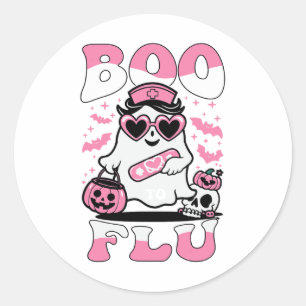 Say Boo To The Flu Nurses Ghost Halloween Boo To F Classic Round Sticker